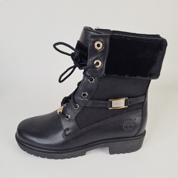 Timberland Lady Premium Fold 8 IN Winter Black Womens Boots SZ 5.5 - Picture 1 of 12